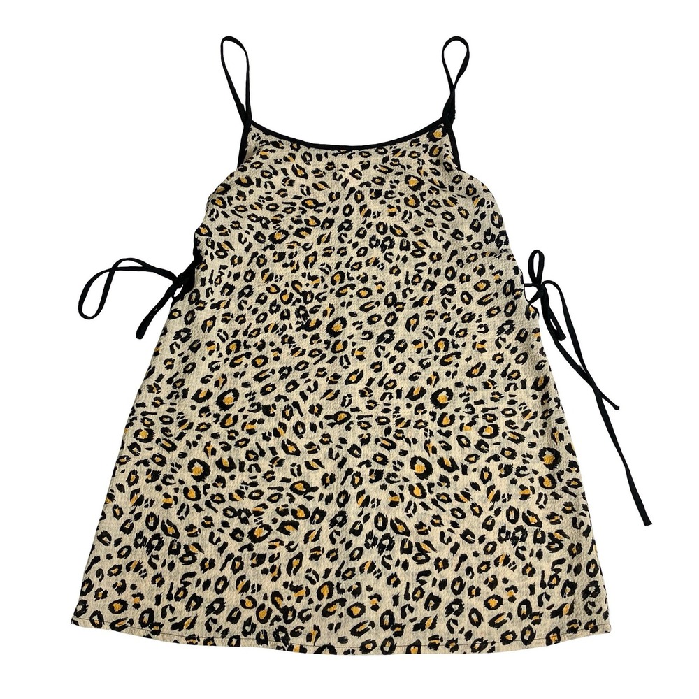 Xhilaration Leopard Print Cami Tunic Tank Top Womens M Tan Black Lace Up Side